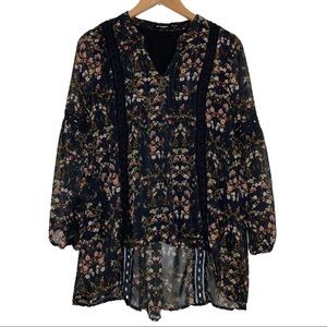 Blu Pepper High Low Floral Chiffon Tunic Top S*